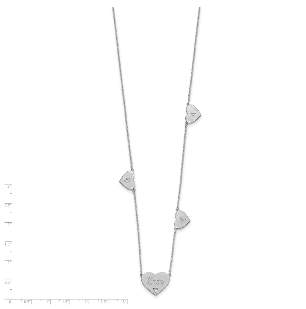 14K Yellow Or White Or Rose Gold Or Sterling Silver Brushed Station Heart Diamond Necklace
