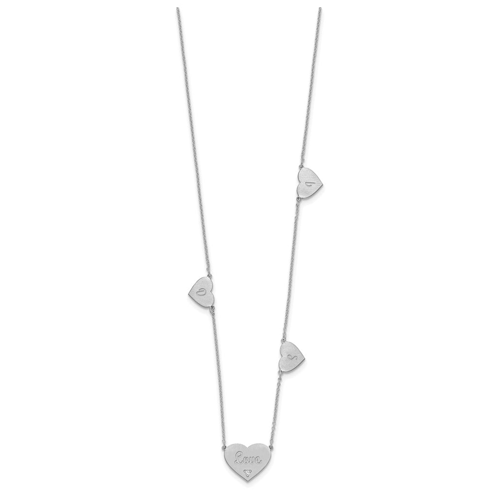 14K Yellow Or White Or Rose Gold Or Sterling Silver Brushed Station Heart Diamond Necklace