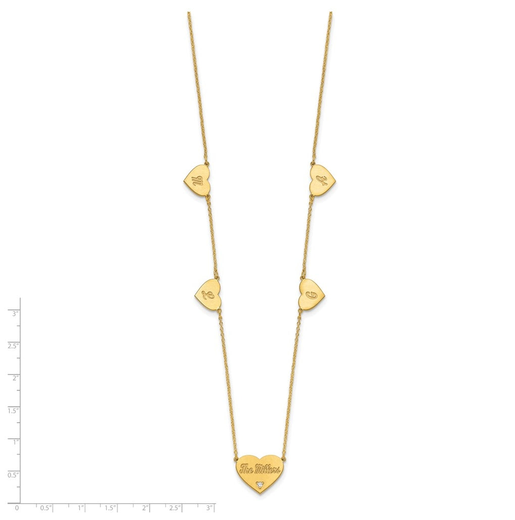 14K Yellow Or White Or Rose Gold Or Sterling Silver Brushed Station Heart Diamond Necklace