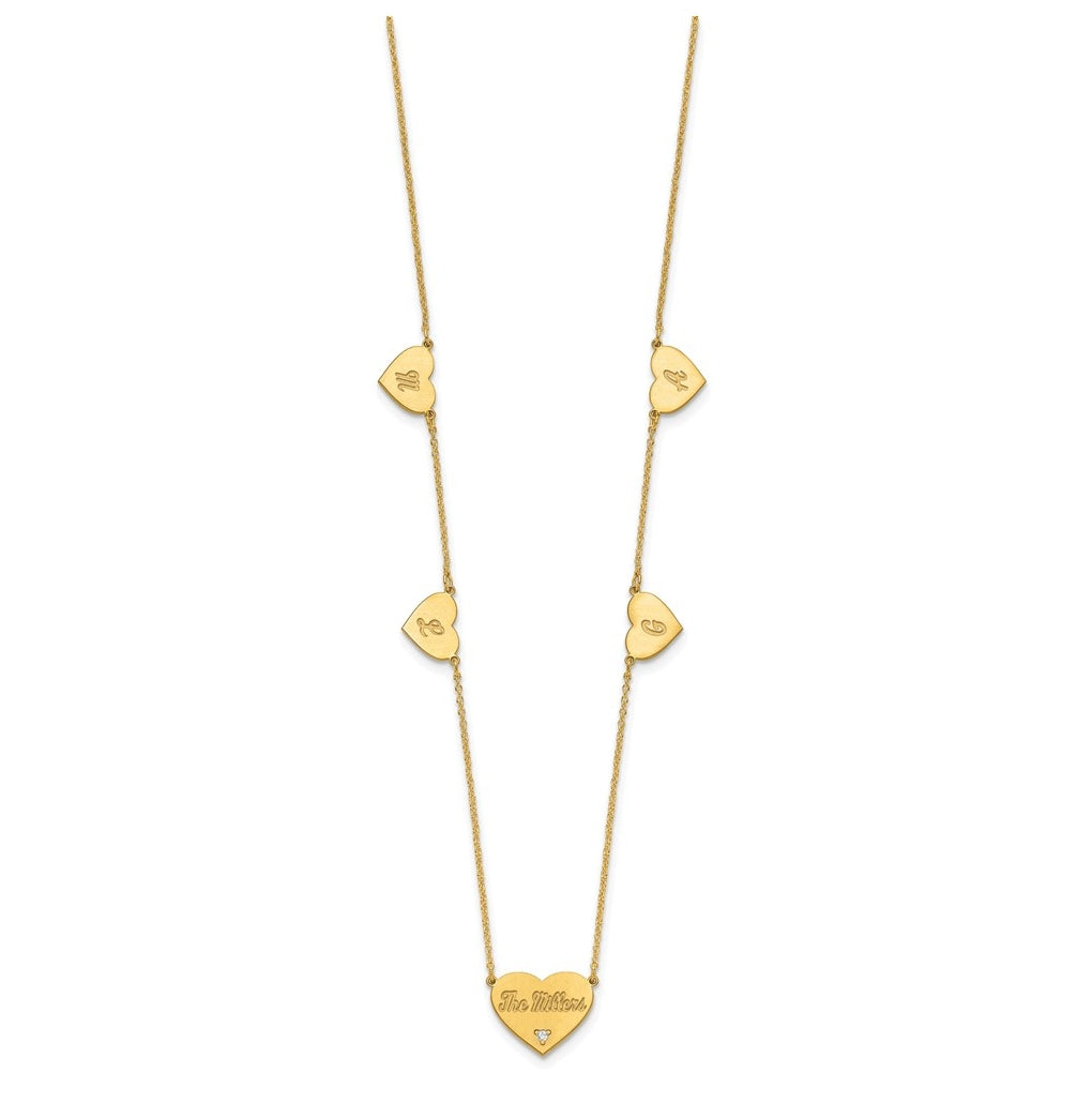 14K Yellow Or White Or Rose Gold Or Sterling Silver Brushed Station Heart Diamond Necklace