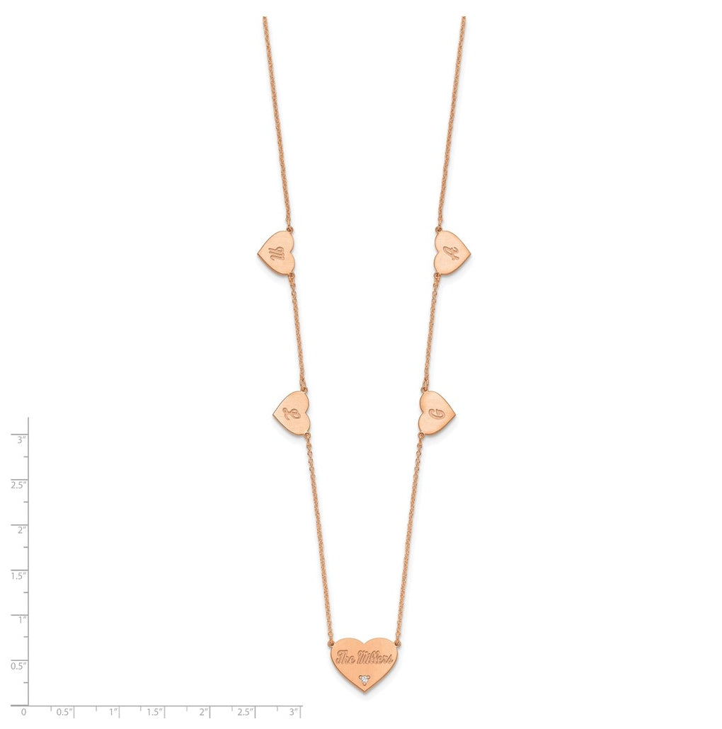 14K Yellow Or White Or Rose Gold Or Sterling Silver Brushed Station Heart Diamond Necklace