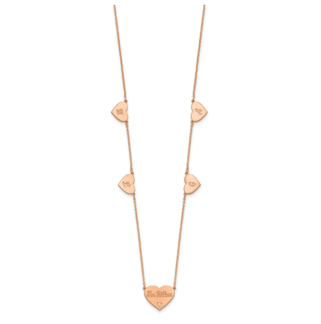 14K Yellow Or White Or Rose Gold Or Sterling Silver Brushed Station Heart Diamond Necklace