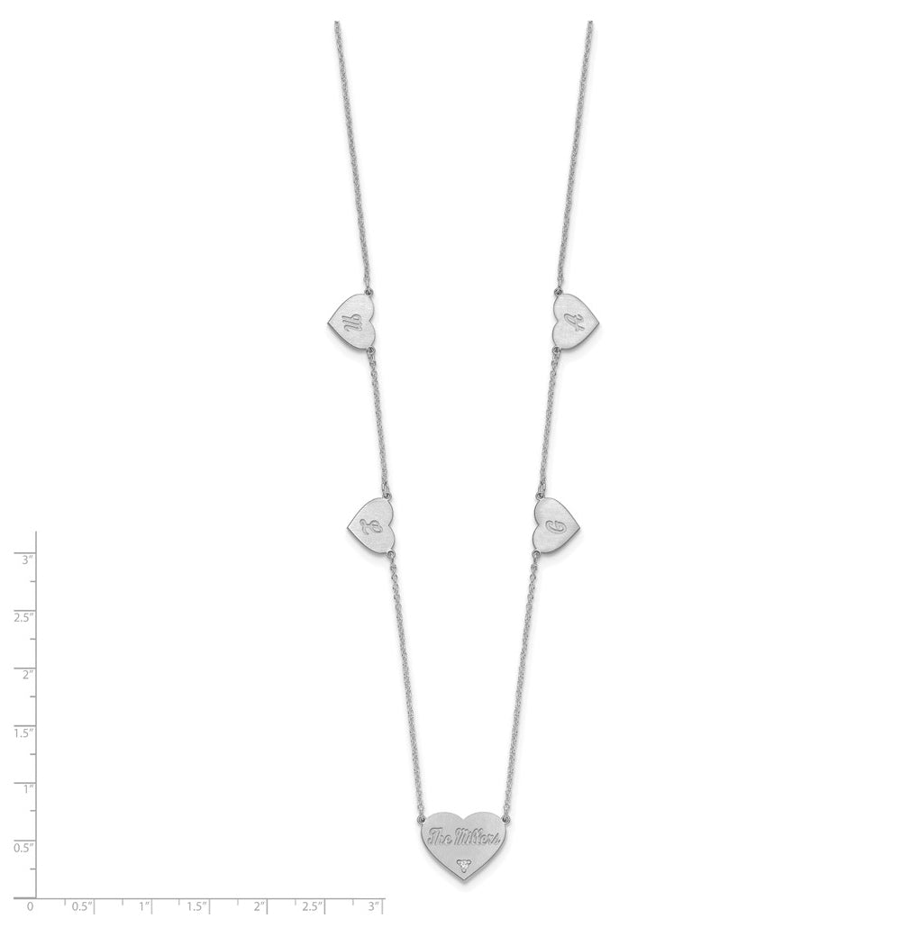 14K Yellow Or White Or Rose Gold Or Sterling Silver Brushed Station Heart Diamond Necklace
