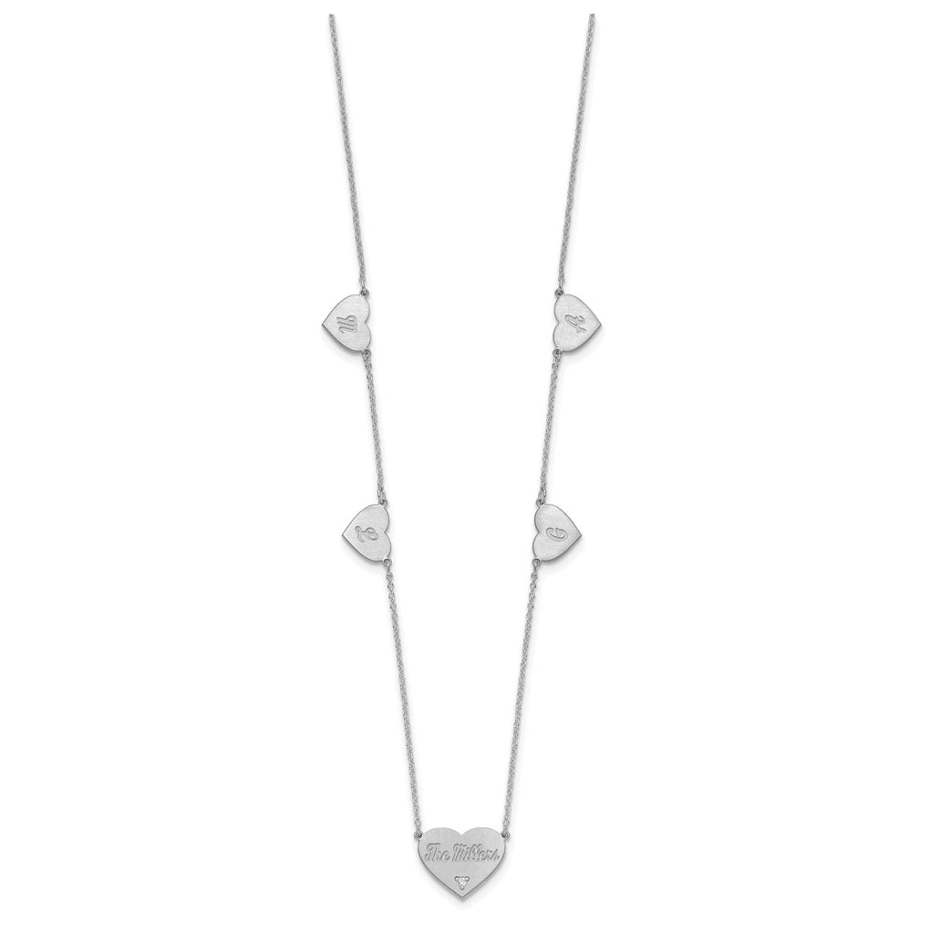 14K Yellow Or White Or Rose Gold Or Sterling Silver Brushed Station Heart Diamond Necklace