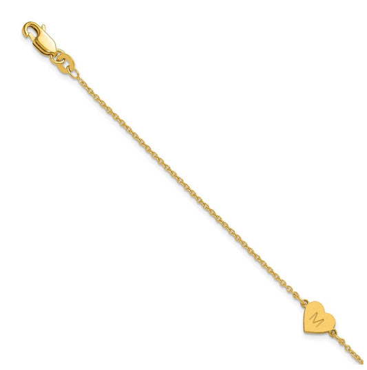 14K Yellow Or White Or Rose Gold Or Sterling Silver Brushed Station Heart Bracelet