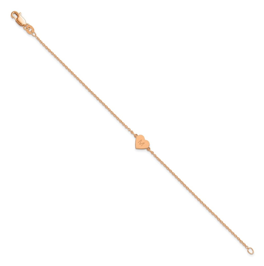 14K Yellow Or White Or Rose Gold Or Sterling Silver Brushed Station Heart Bracelet