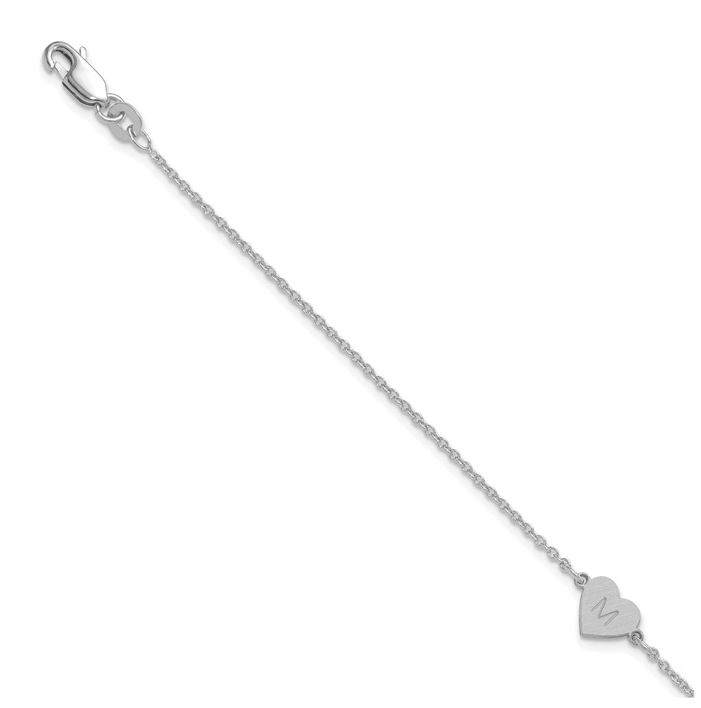 14K Yellow Or White Or Rose Gold Or Sterling Silver Brushed Station Heart Bracelet