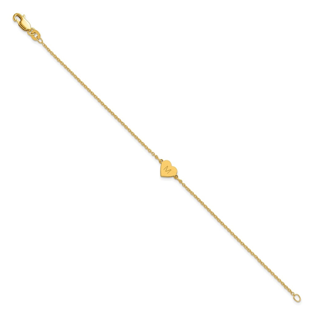 14K Yellow Or White Or Rose Gold Or Sterling Silver Brushed Station Heart Bracelet