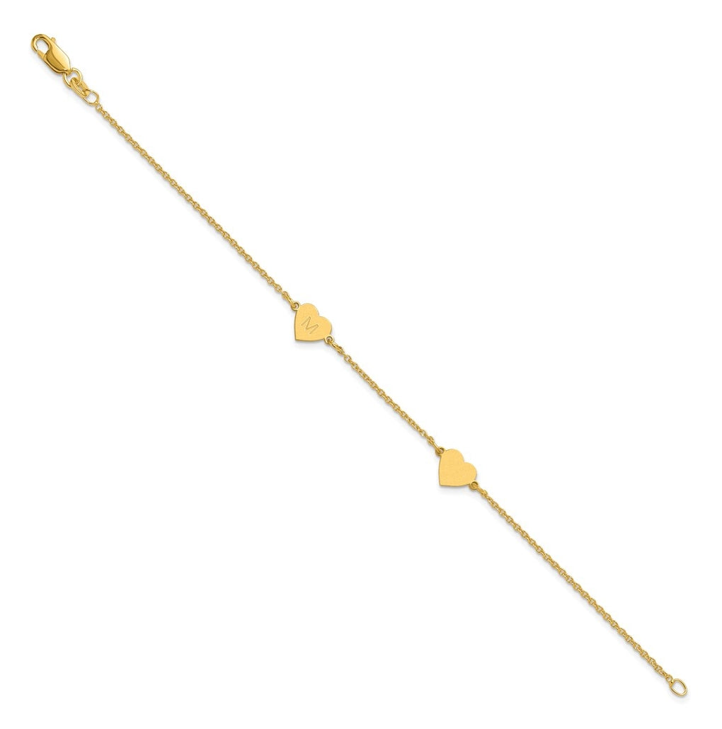 14K Yellow Or White Or Rose Gold Or Sterling Silver Brushed Station Heart Bracelet