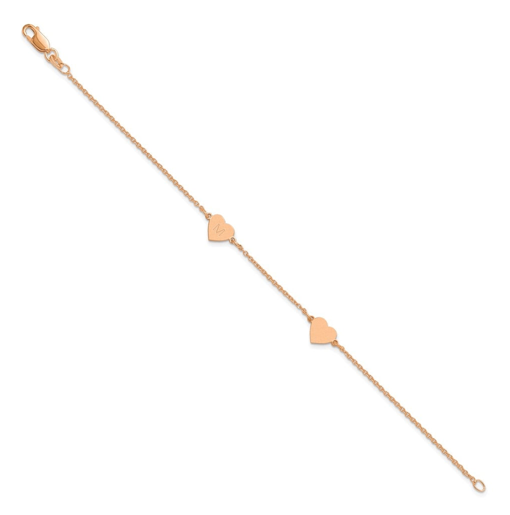 14K Yellow Or White Or Rose Gold Or Sterling Silver Brushed Station Heart Bracelet