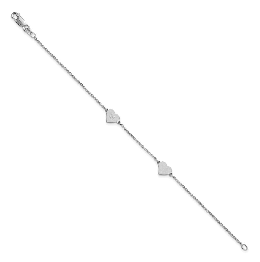 14K Yellow Or White Or Rose Gold Or Sterling Silver Brushed Station Heart Bracelet