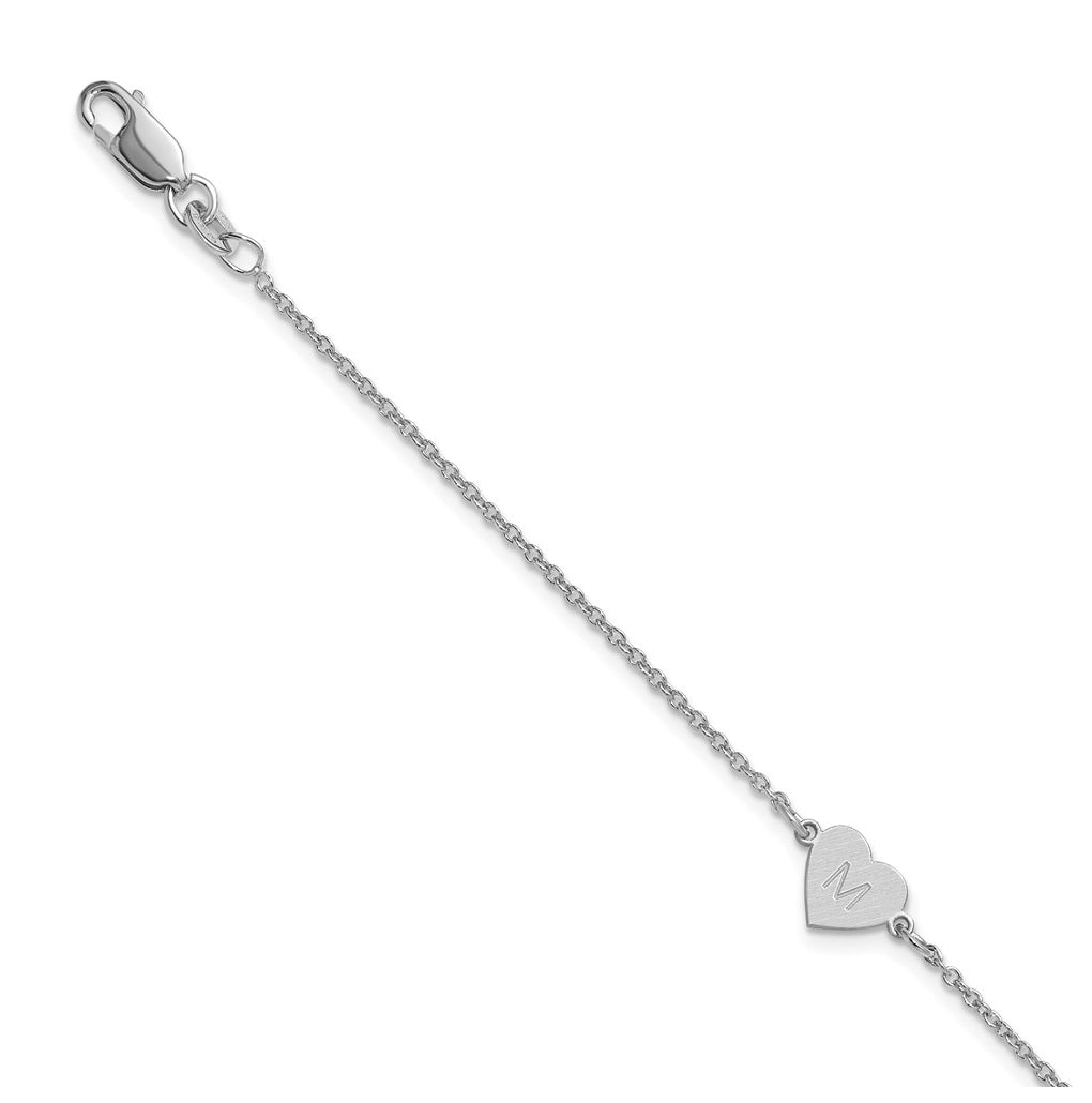 14K Yellow Or White Or Rose Gold Or Sterling Silver Brushed Station Heart Bracelet