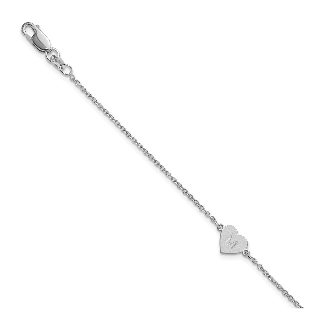 14K Yellow Or White Or Rose Gold Or Sterling Silver Brushed Station Heart Bracelet