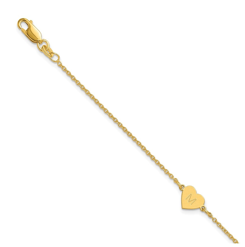 14K Yellow Or White Or Rose Gold Or Sterling Silver Brushed Station Heart Bracelet