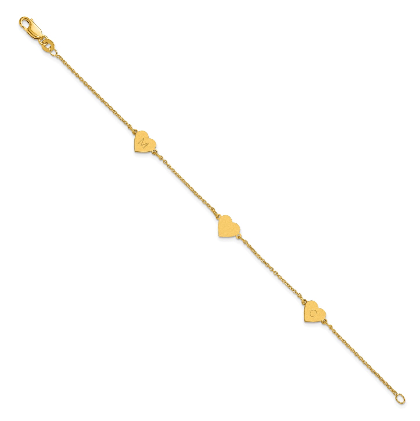 14K Yellow Or White Or Rose Gold Or Sterling Silver Brushed Station Heart Bracelet