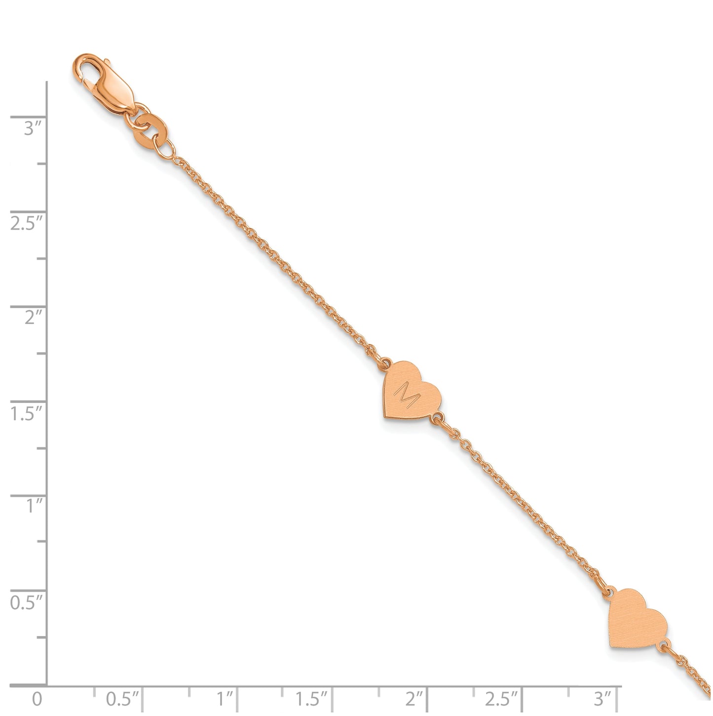 14K Yellow Or White Or Rose Gold Or Sterling Silver Brushed Station Heart Bracelet