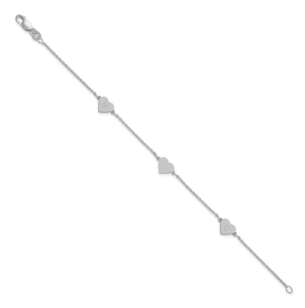 14K Yellow Or White Or Rose Gold Or Sterling Silver Brushed Station Heart Bracelet