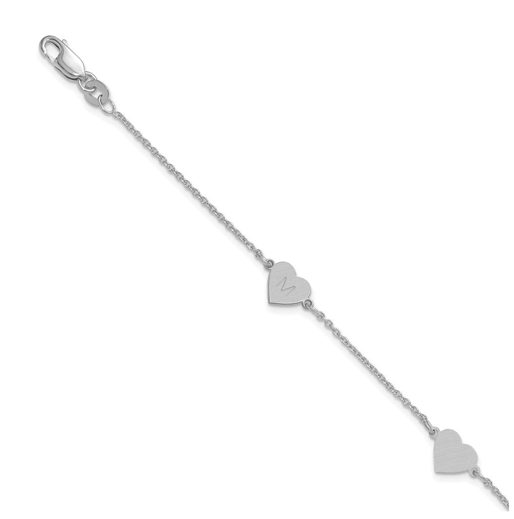 14K Yellow Or White Or Rose Gold Or Sterling Silver Brushed Station Heart Bracelet