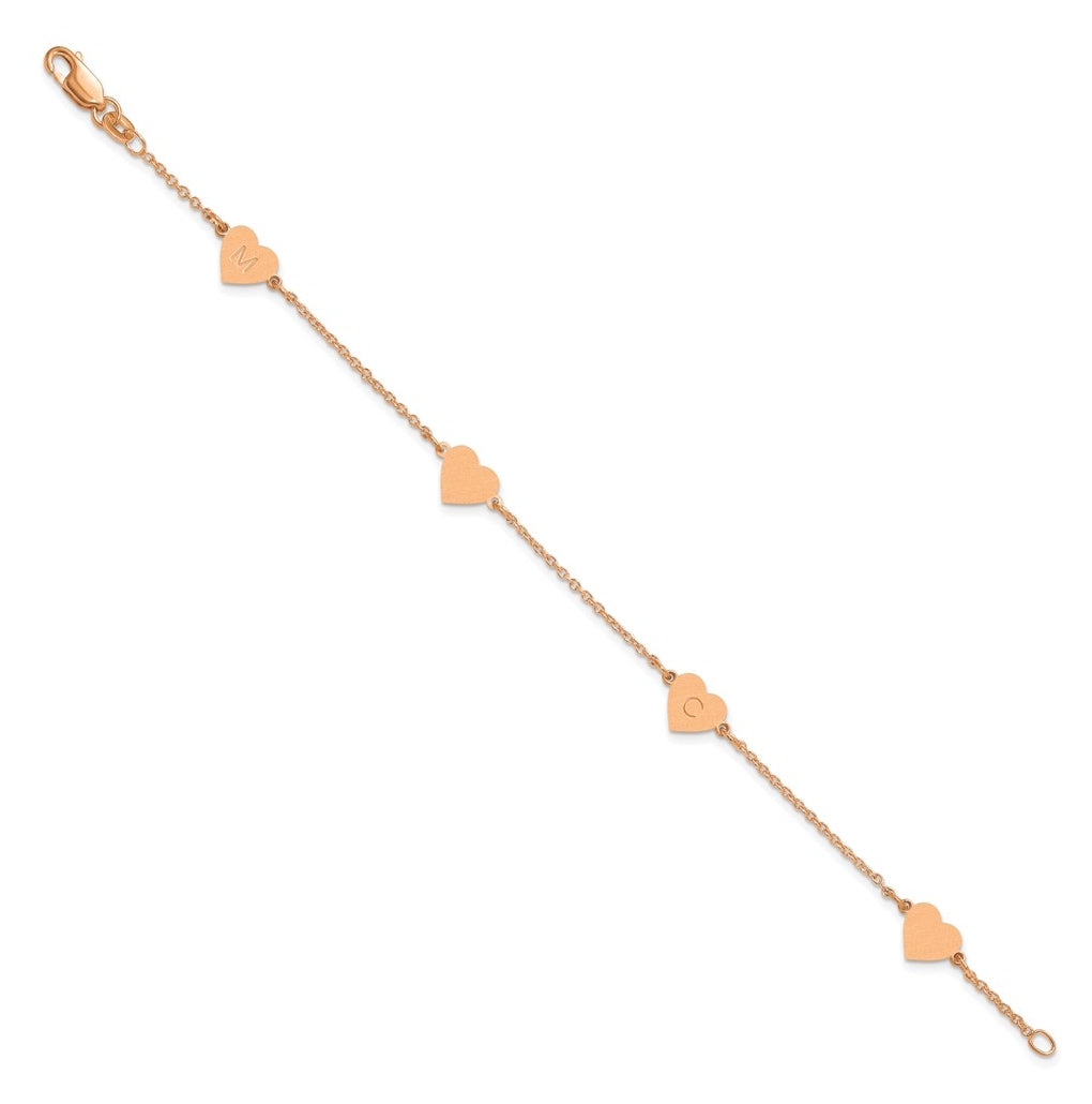 14K Yellow Or White Or Rose Gold Or Sterling Silver Brushed Station Heart Bracelet