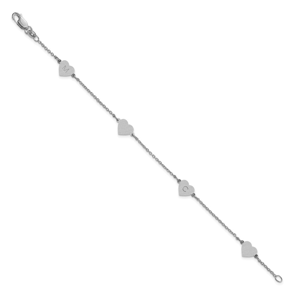 14K Yellow Or White Or Rose Gold Or Sterling Silver Brushed Station Heart Bracelet