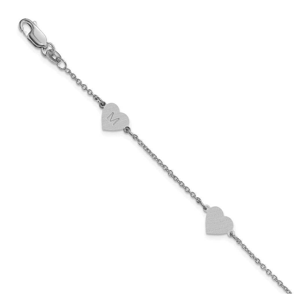 14K Yellow Or White Or Rose Gold Or Sterling Silver Brushed Station Heart Bracelet