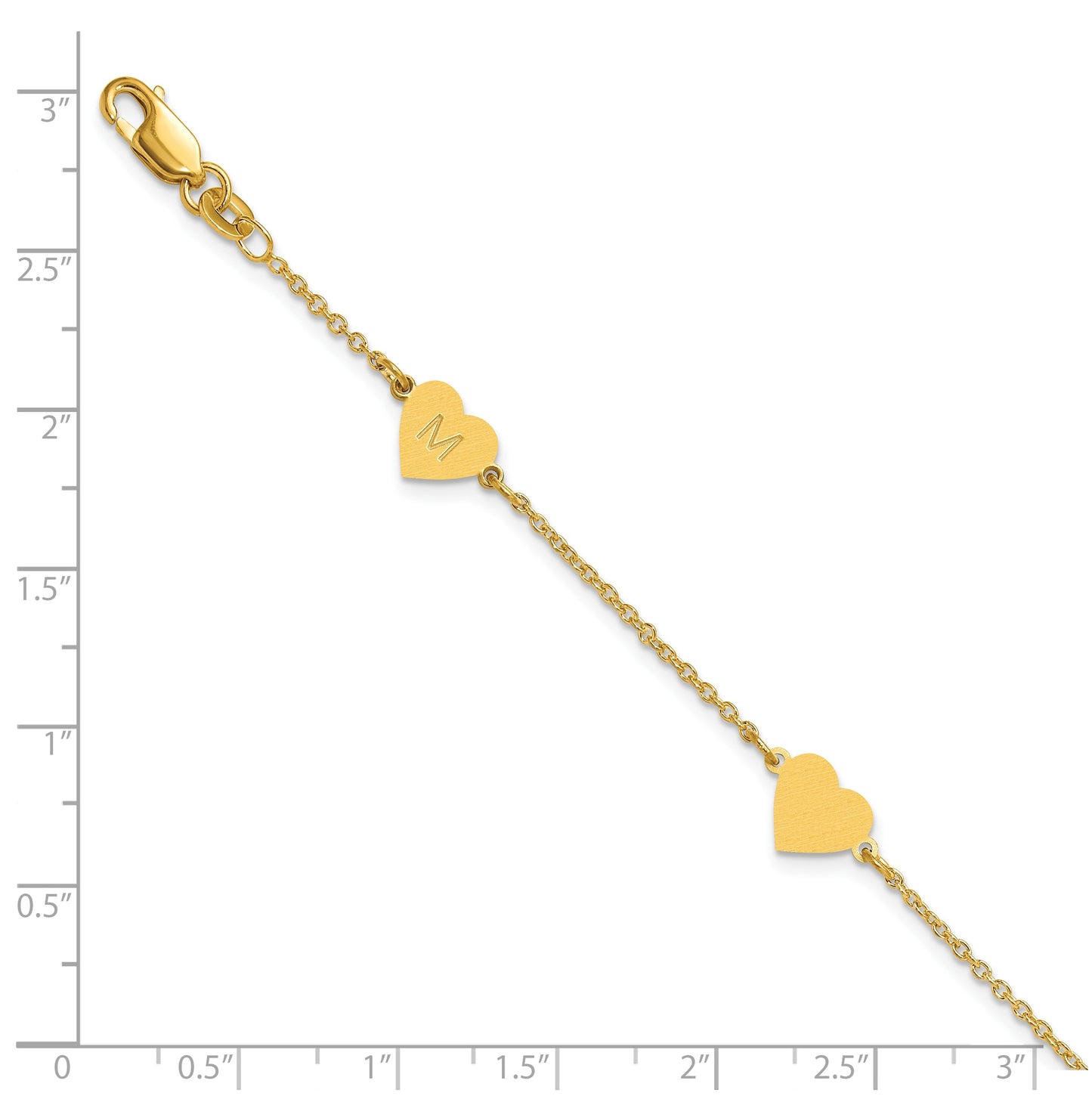 14K Yellow Or White Or Rose Gold Or Sterling Silver Brushed Station Heart Bracelet