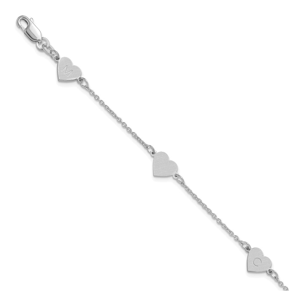 14K Yellow Or White Or Rose Gold Or Sterling Silver Brushed Station Heart Bracelet