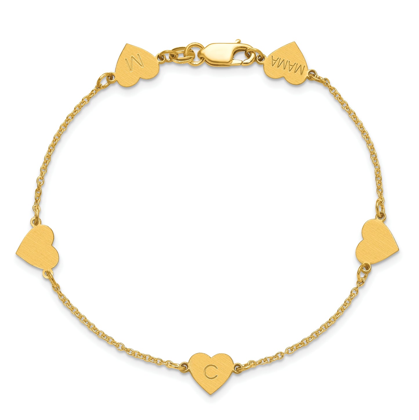 14K Yellow Or White Or Rose Gold Or Sterling Silver Brushed Station Heart Bracelet