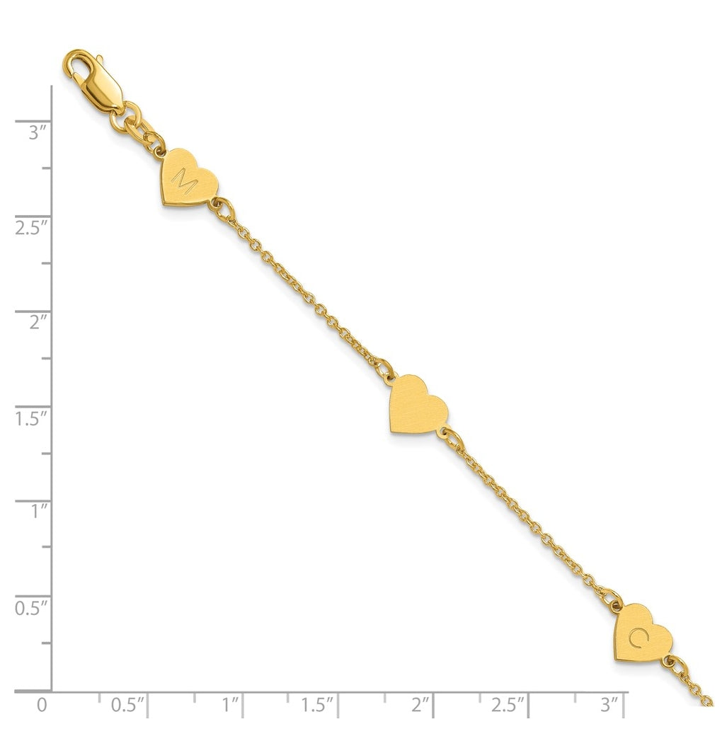 14K Yellow Or White Or Rose Gold Or Sterling Silver Brushed Station Heart Bracelet