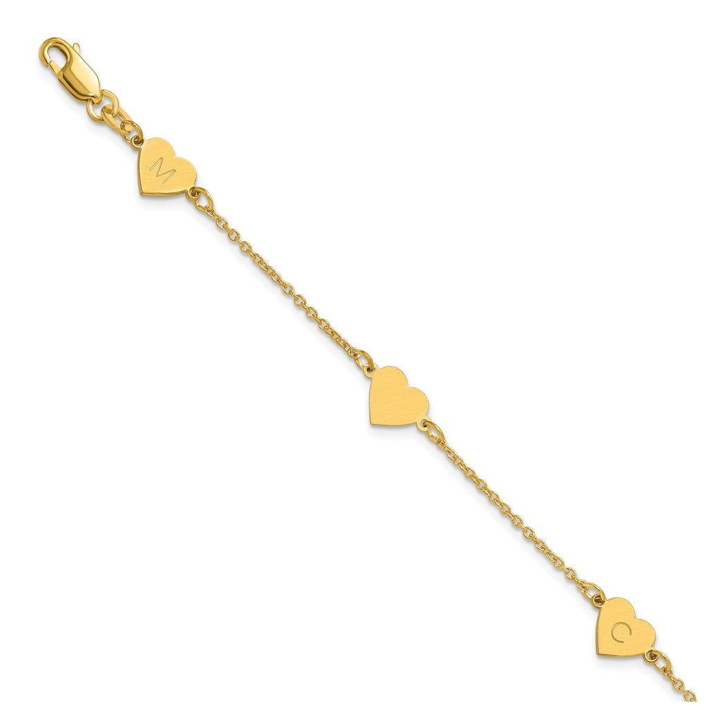 14K Yellow Or White Or Rose Gold Or Sterling Silver Brushed Station Heart Bracelet