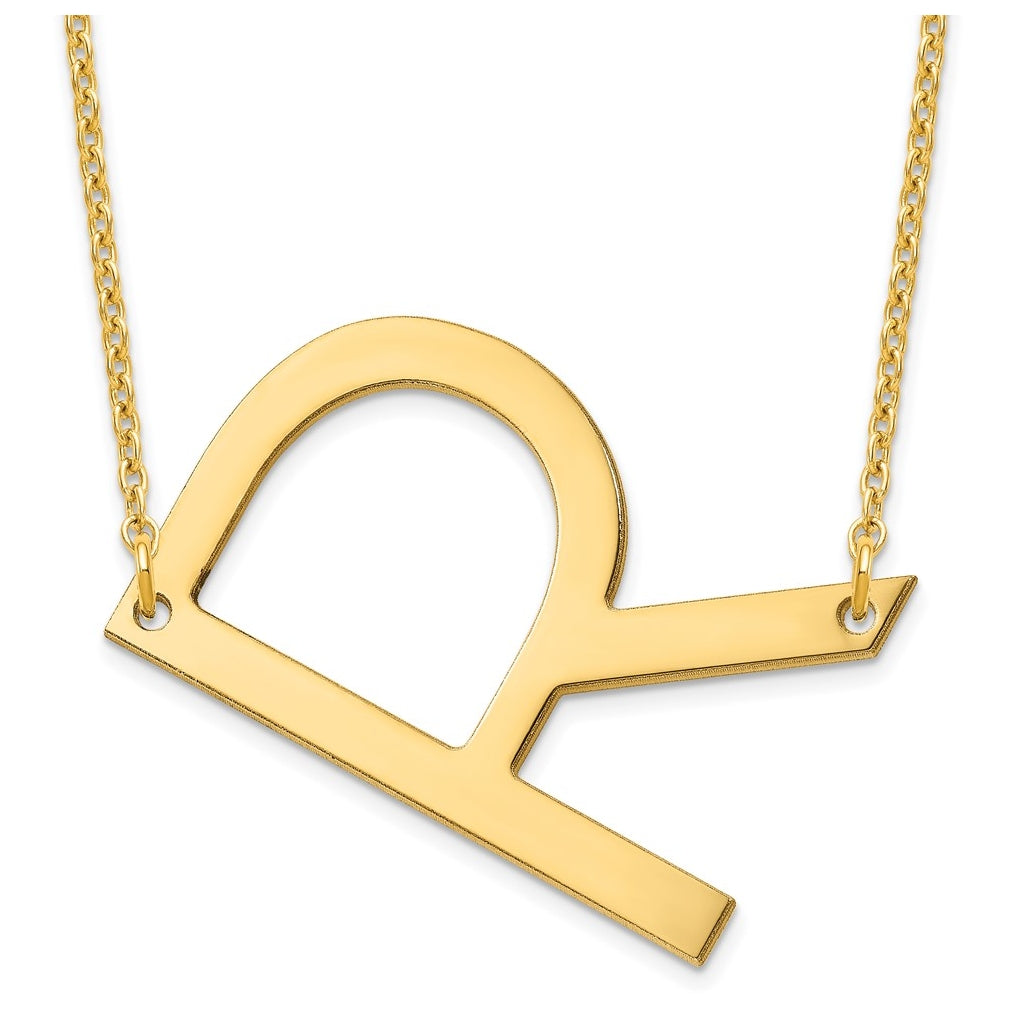 14K Yellow Or White Or Rose Gold Or Sterling Silver Or Rose Gold Plated Polished Large Sideways Letter Necklace