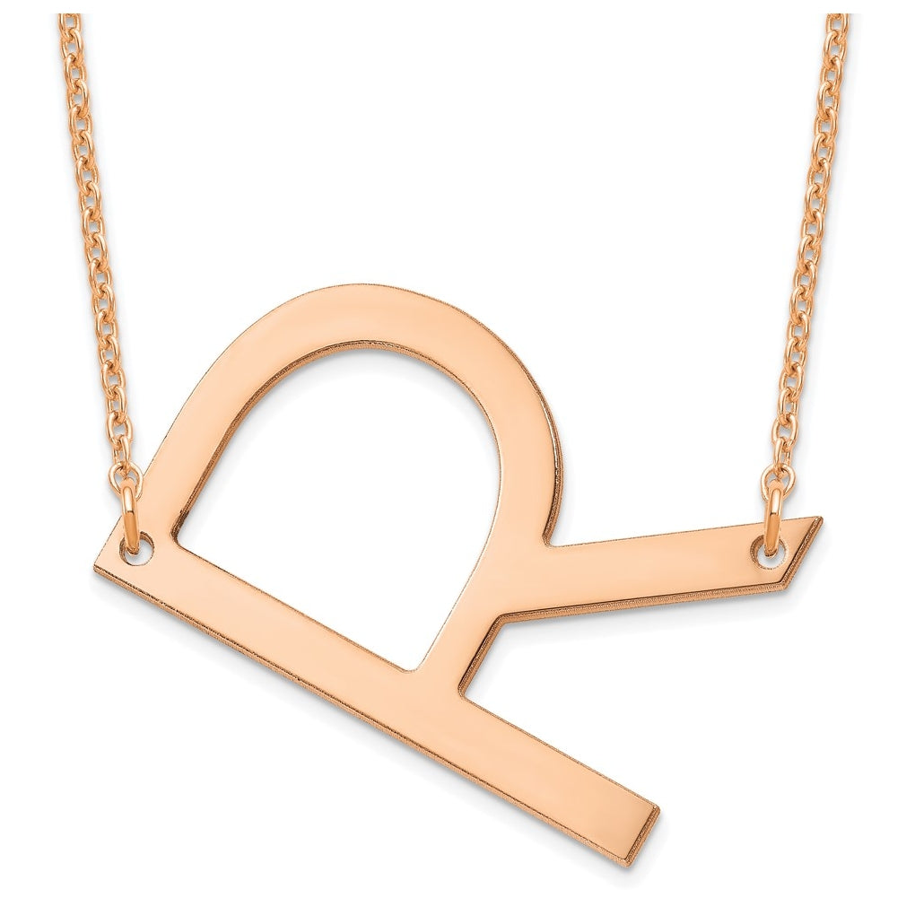 14K Yellow Or White Or Rose Gold Or Sterling Silver Or Rose Gold Plated Polished Large Sideways Letter Necklace