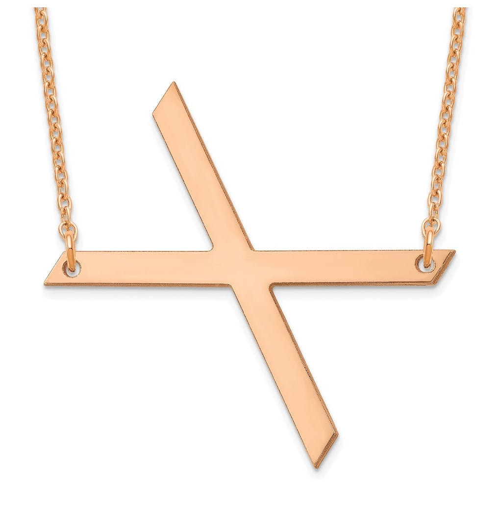 14K Yellow Or White Or Rose Gold Or Sterling Silver Or Rose Gold Plated Polished Large Sideways Letter Necklace