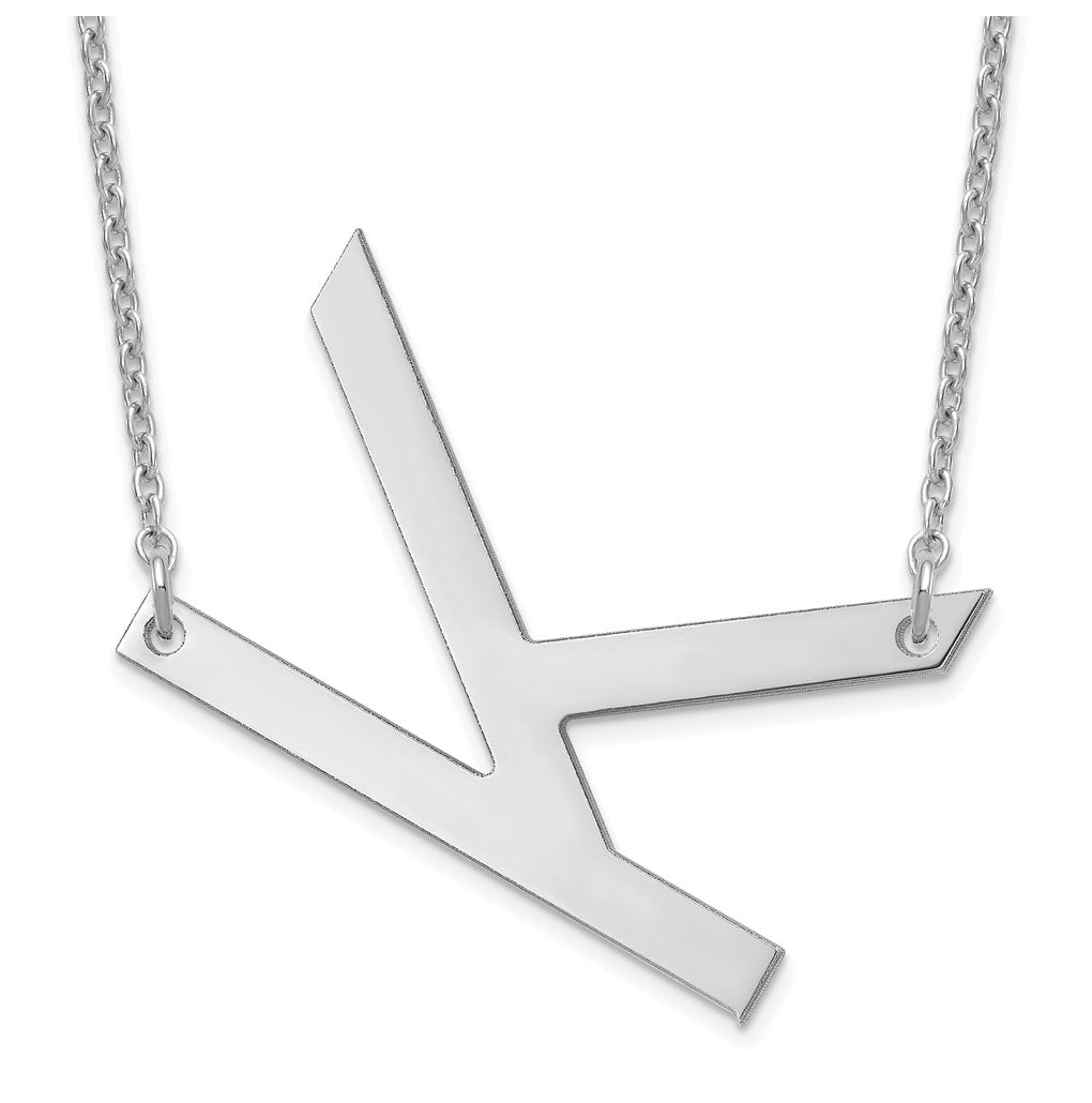 14K Yellow Or White Or Rose Gold Or Sterling Silver Or Rose Gold Plated Polished Large Sideways Letter Necklace
