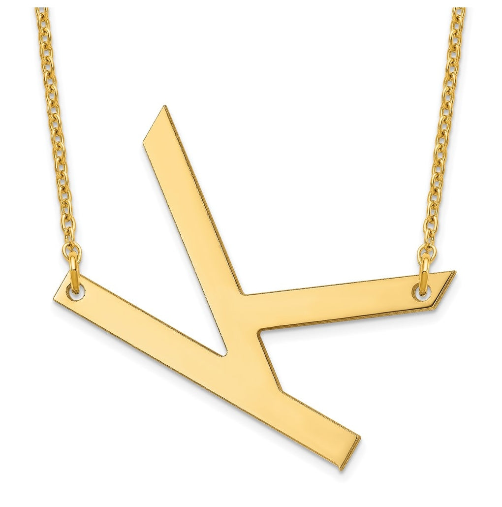 14K Yellow Or White Or Rose Gold Or Sterling Silver Or Rose Gold Plated Polished Large Sideways Letter Necklace