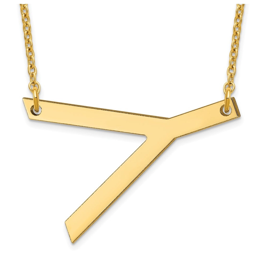 14K Yellow Or White Or Rose Gold Or Sterling Silver Or Rose Gold Plated Polished Large Sideways Letter Necklace