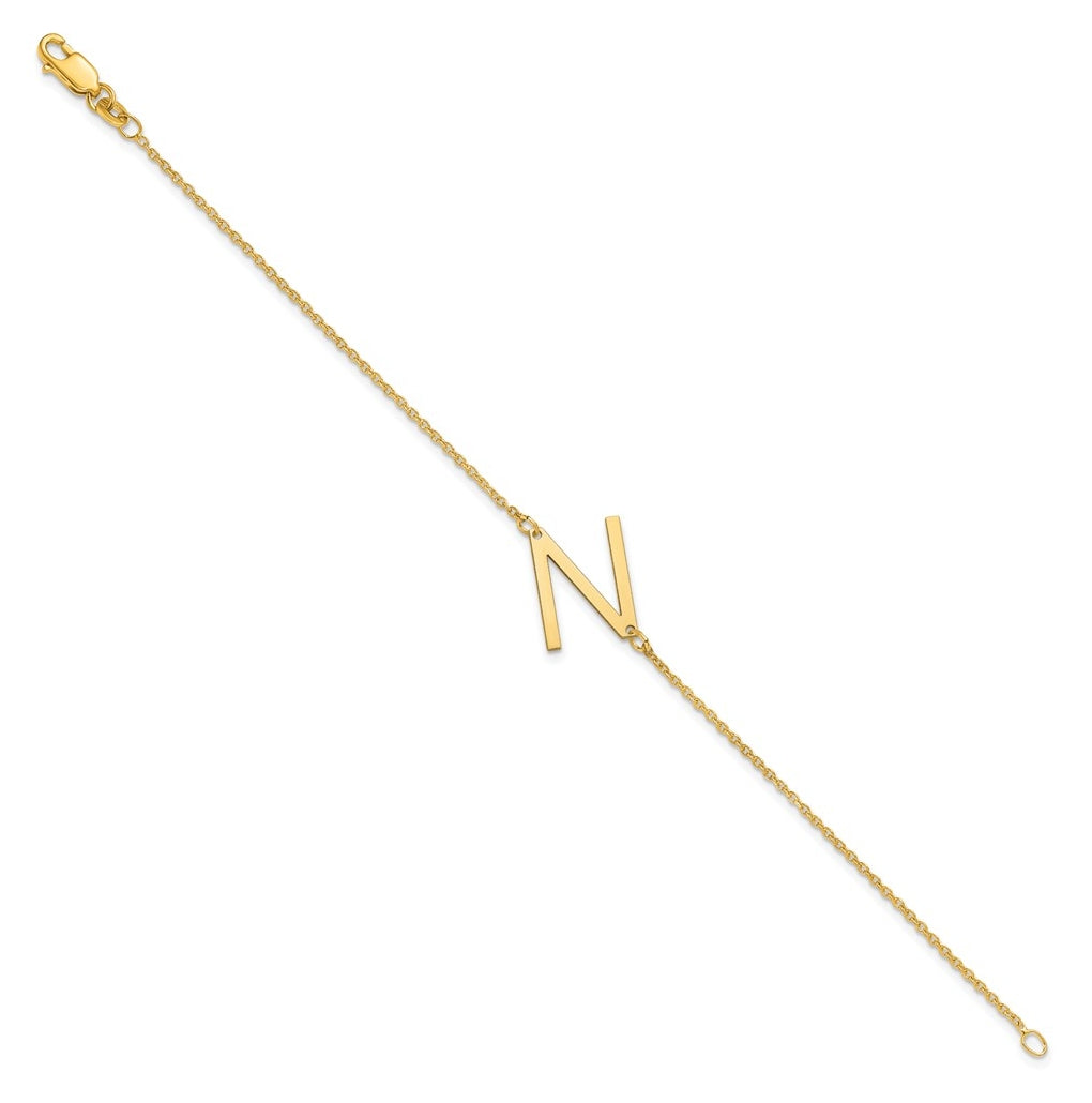 14K Yellow Or White Or Rose Gold Or Sterling Silver Or Gold Plated Polished Small Letter Bracelet
