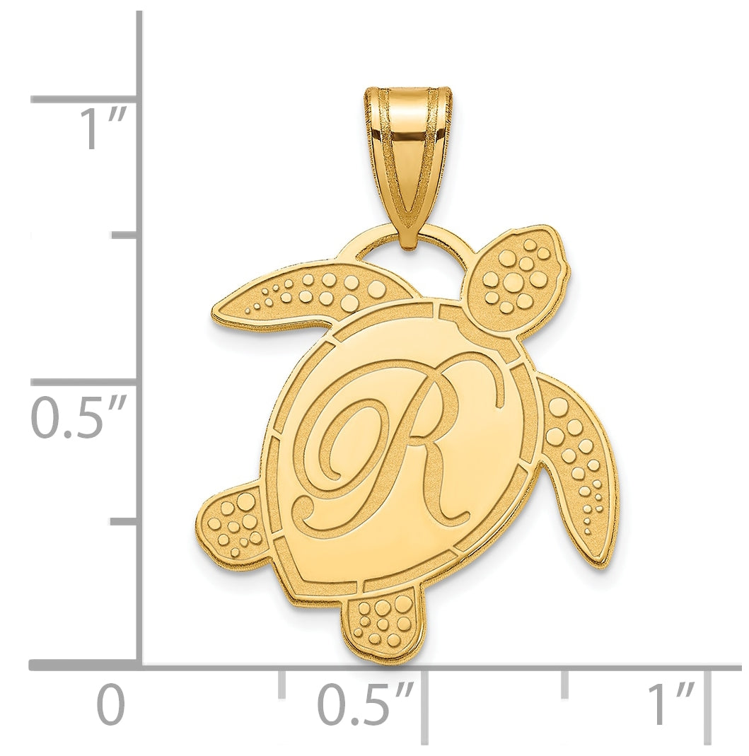 Sterling Silver Gold Plated Sea Turtle with Initial Pendant