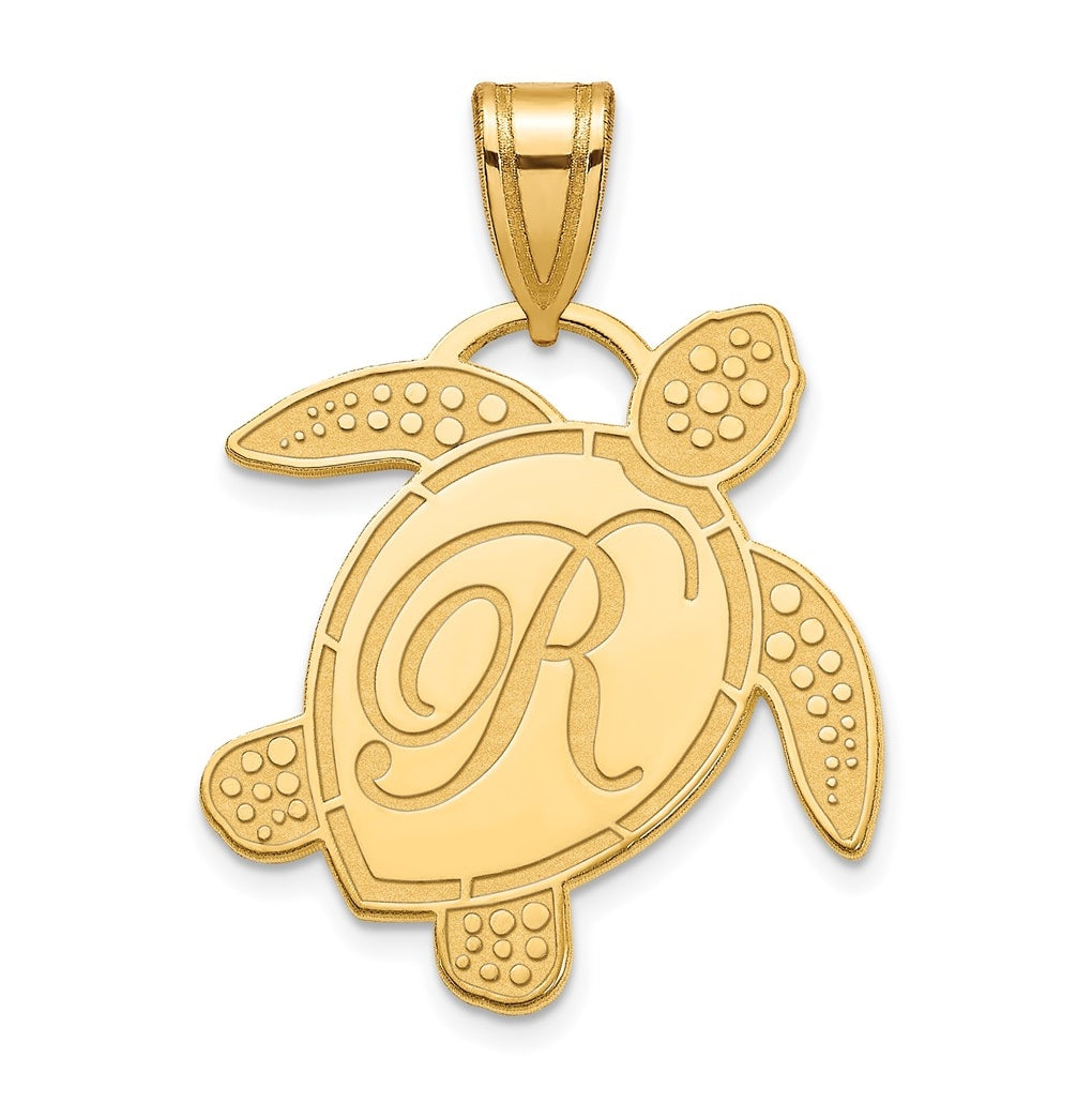 Sterling Silver Gold Plated Sea Turtle with Initial Pendant