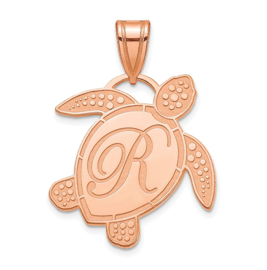 Sterling Silver Rose Gold Plated Sea Turtle with Initial