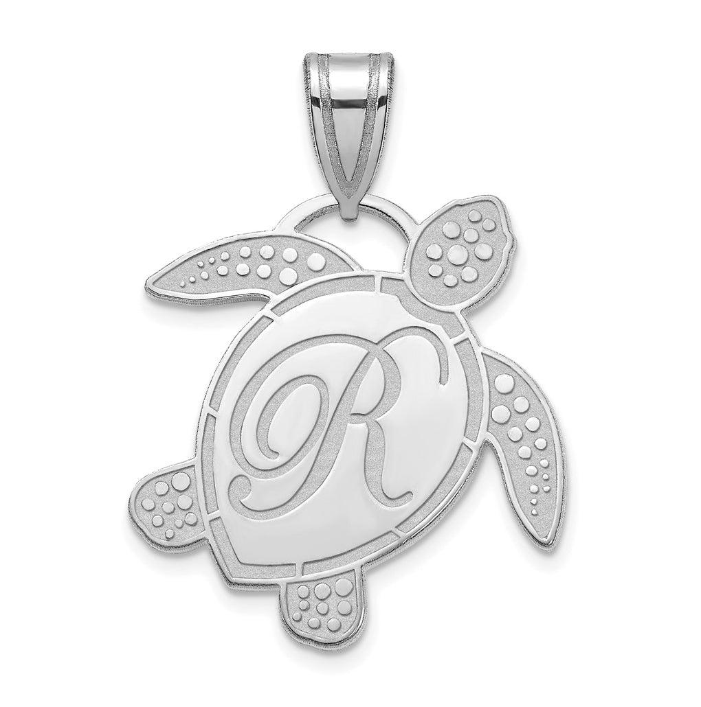Sterling Silver Sea Turtle with Initial Pendant