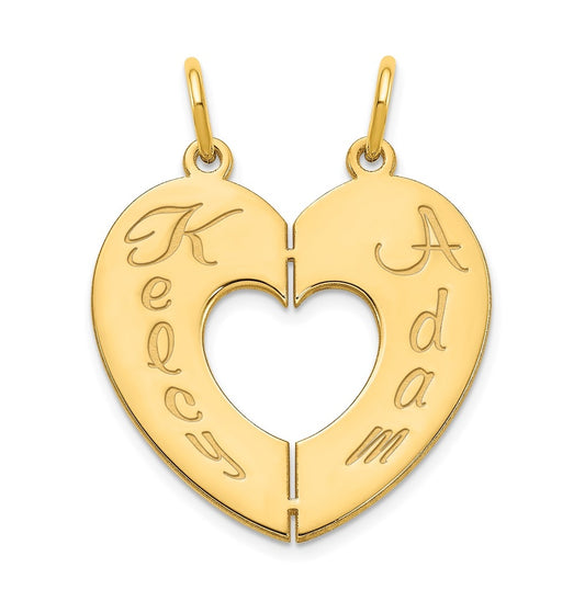 14K Yellow Or White Or Rose Or Sterling Silver 2 Piece Break a Part Personalized Heart Charm