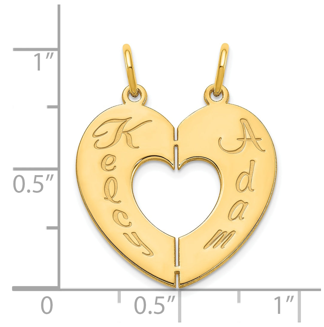 14K Yellow Or White Or Rose Or Sterling Silver 2 Piece Break a Part Personalized Heart Charm