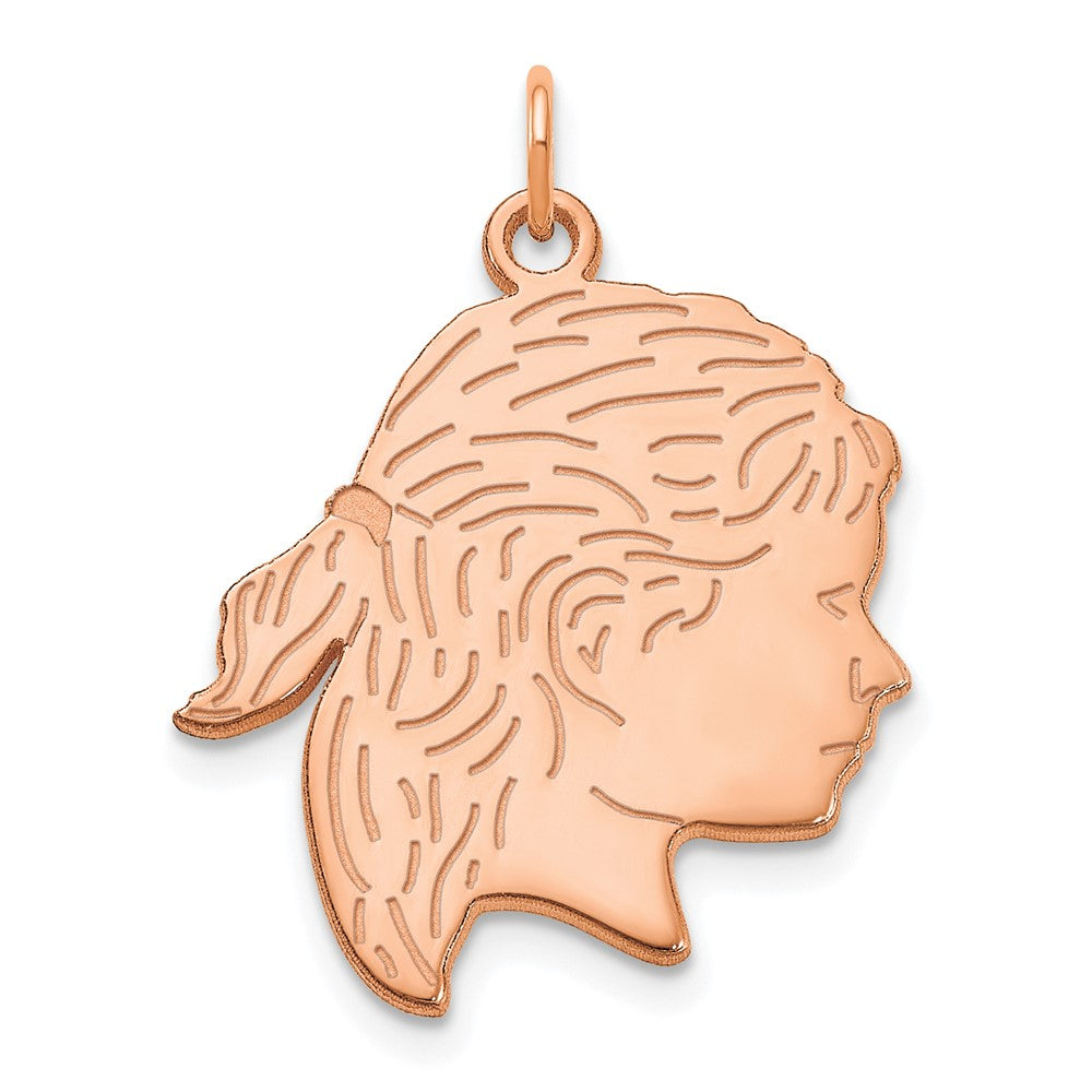 Sterling Silver Rose Gold Plated  Polished Girls Head Charm with Back Engravin