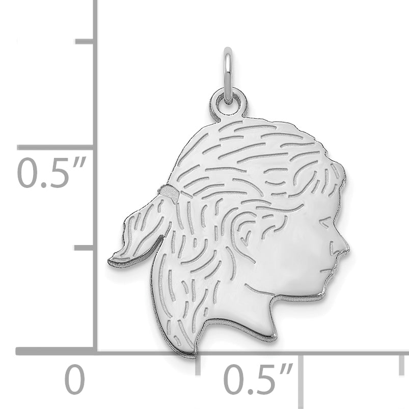 Sterling Silver Polished Girls Head Charm with Back Engraving