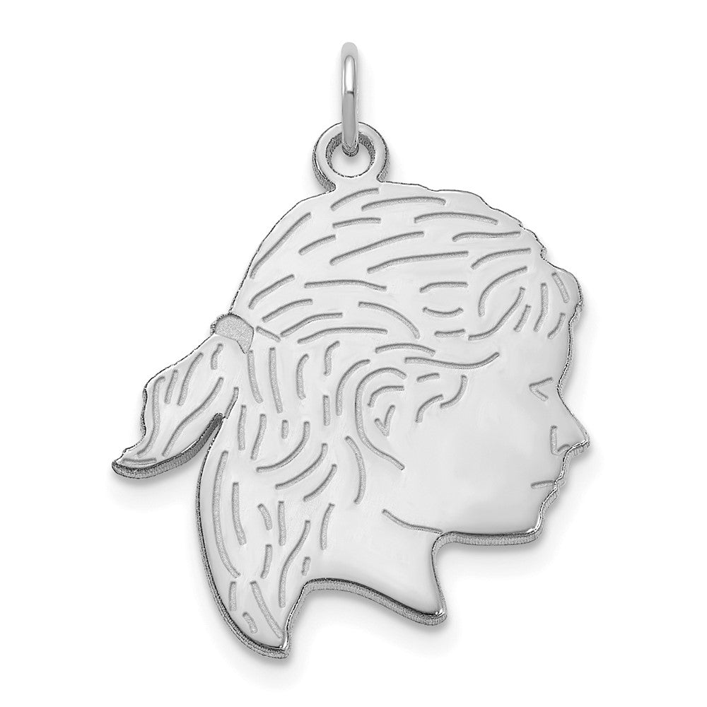 Sterling Silver Polished Girls Head Charm with Back Engraving