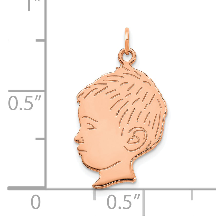 Sterling Silver Rose Gold Plated Polished Boys Head Charm with Back Engravi
