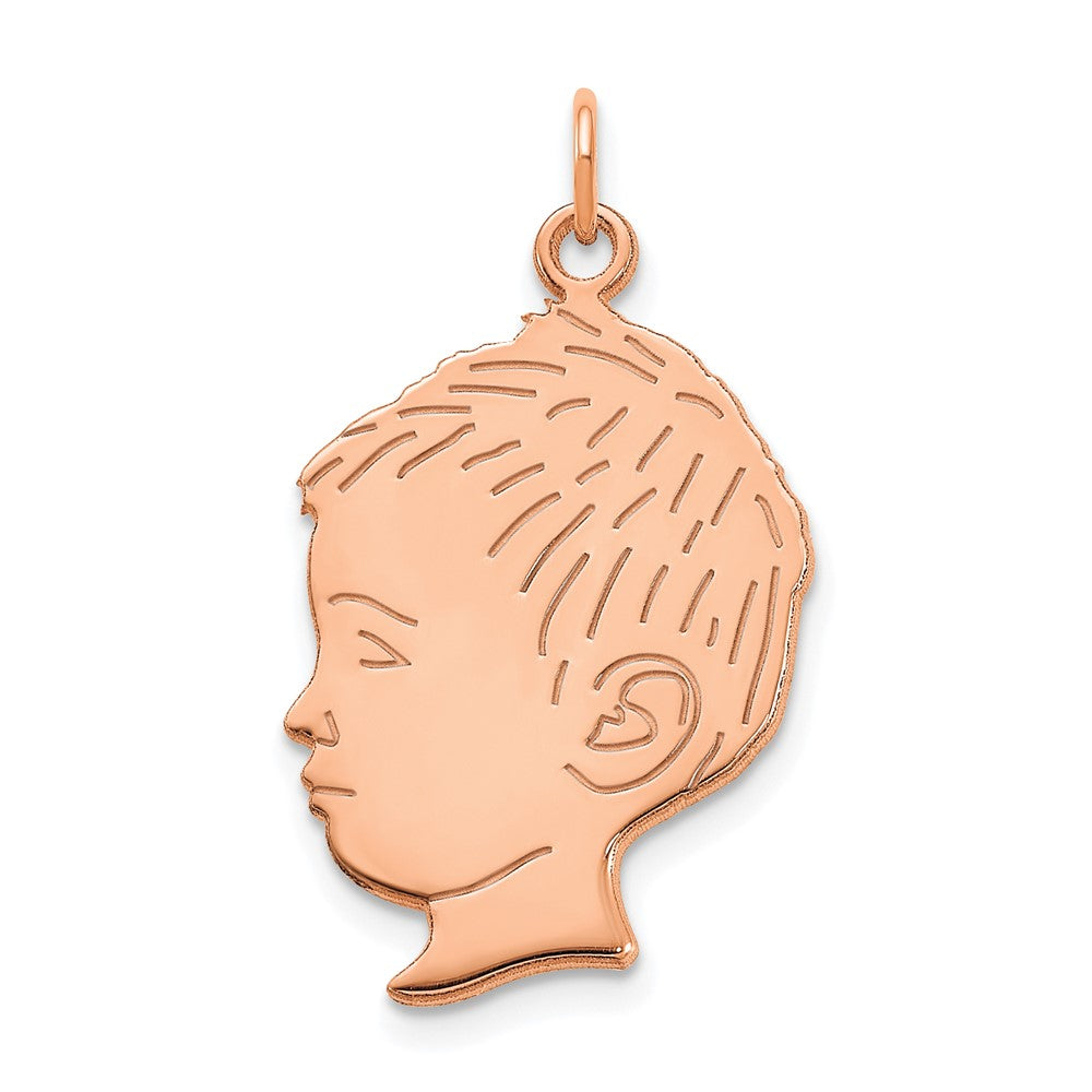 Sterling Silver Rose Gold Plated Polished Boys Head Charm with Back Engravi