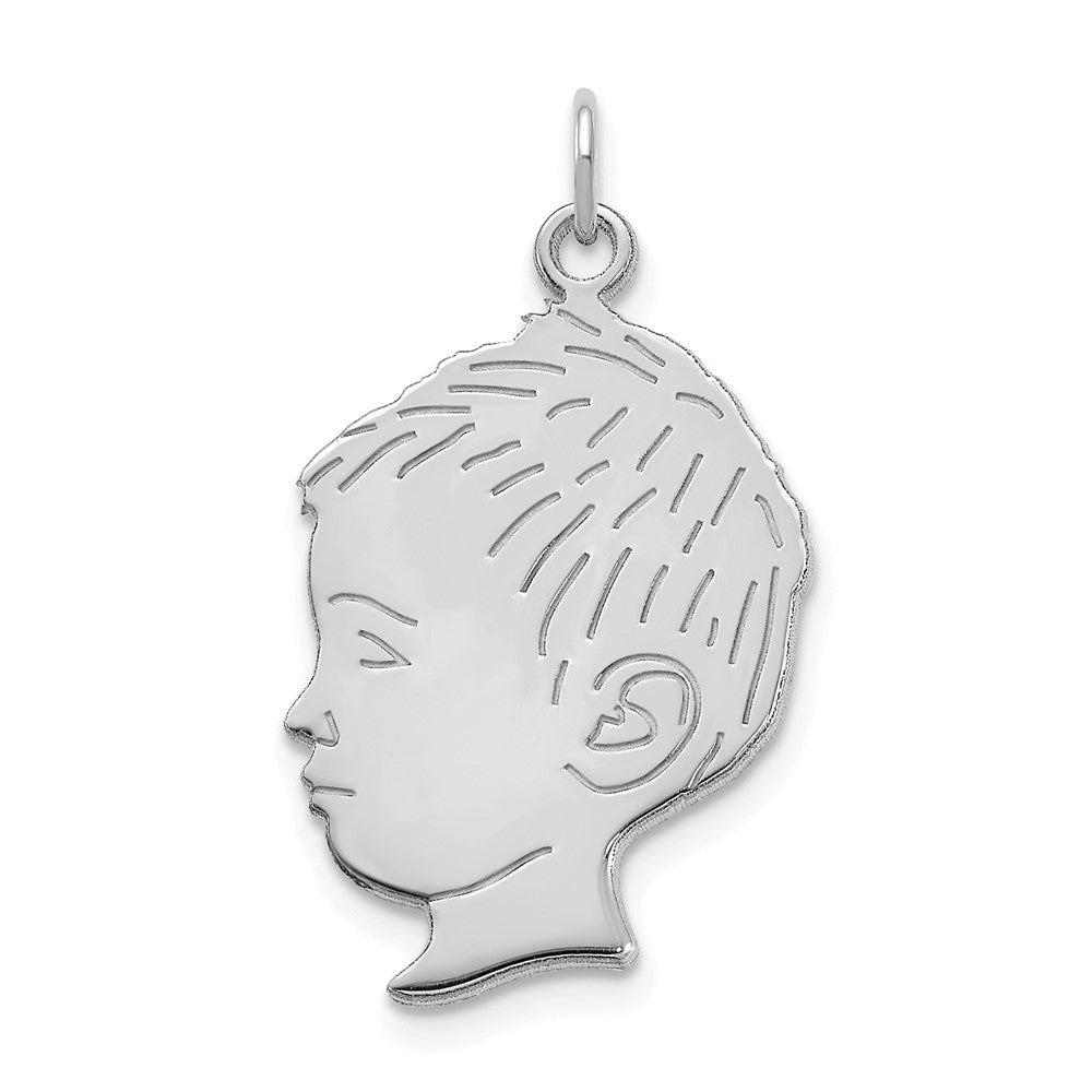 Sterling Silver Polished Boys Head Charm with Back Engraving