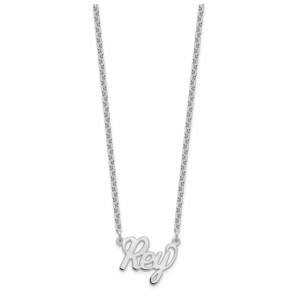 Sterling Silver Rhodium plated Polished Name Plate Necklace